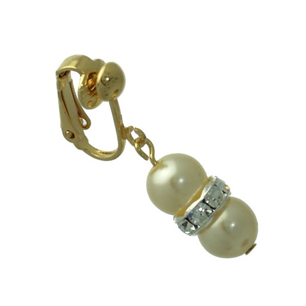 Joasia Gold plated Cream faux Pearl Crystal Clip On Earrings