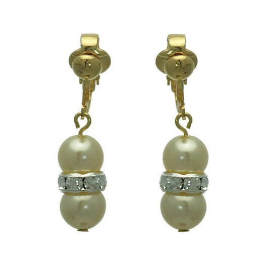 Joasia Gold plated Cream faux Pearl Crystal Clip On Earrings