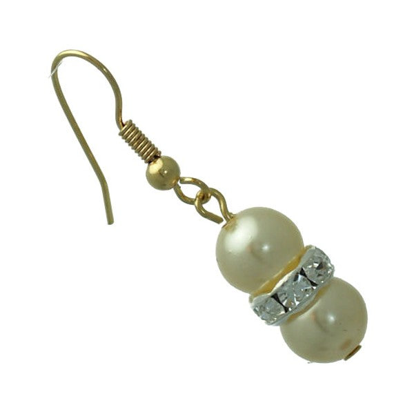 Joasia Gold tone Cream faux Pearl Crystal Hook Earrings