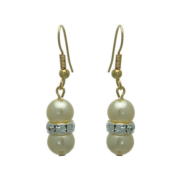 Joasia Gold tone Cream faux Pearl Crystal Hook Earrings