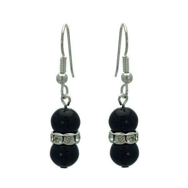 Joasia Silver tone Black Crystal Hook Earrings
