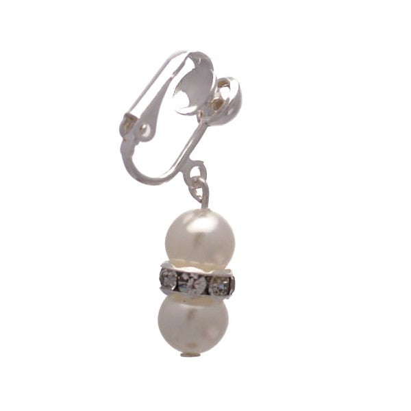 Joasia Silver tone White faux Pearl Crystal Clip On Earrings