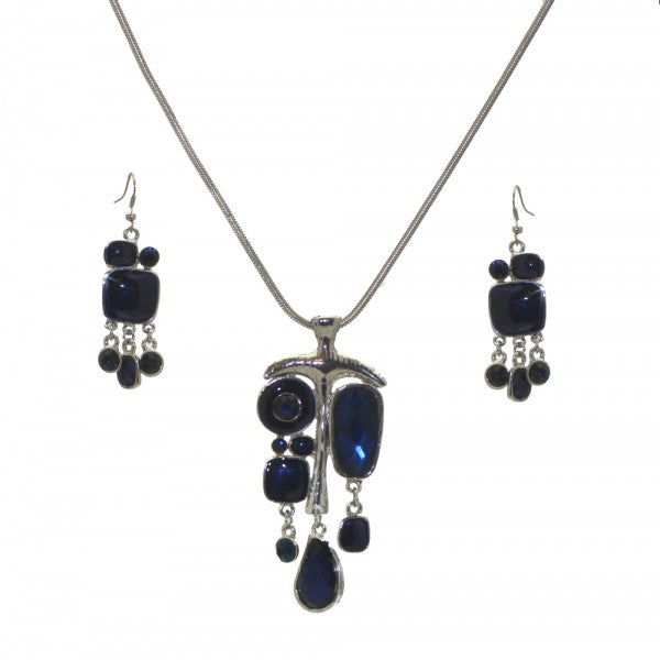 JOELLA Silver tone Blue Necklace Set with Hook Earrings