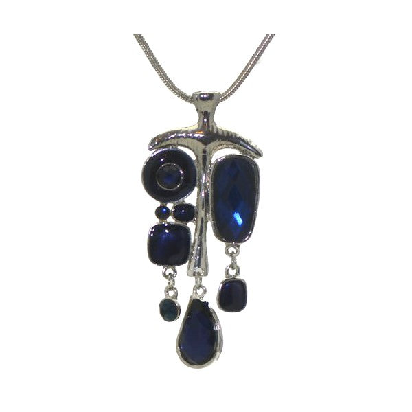 JOELLA Silver tone Blue Necklace Set with Hook Earrings