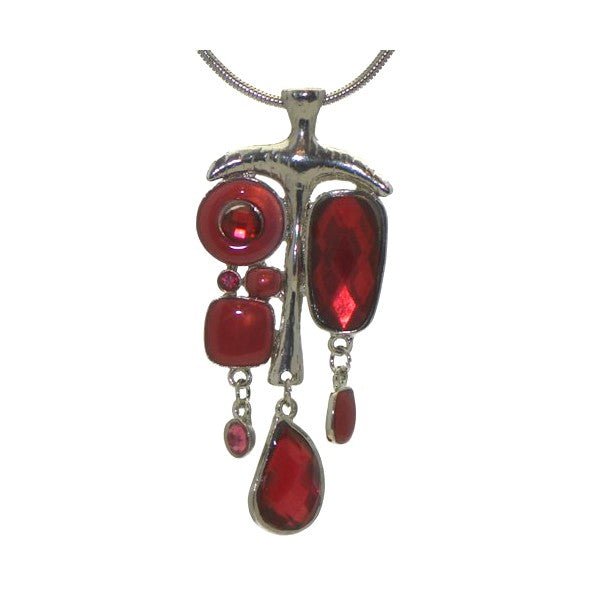 JOELLA Silver tone Red Necklace Set with Clip On Earrings
