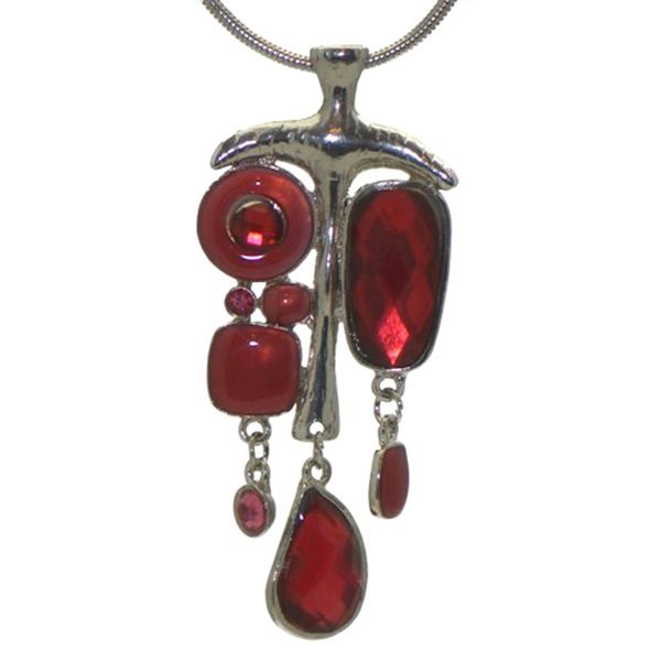 JOELLA Silver tone Red Necklace Set with Hook Earrings