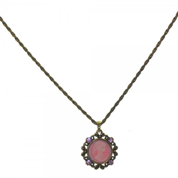 JOLEIGH Antique Gold tone Pink Cameo Necklace