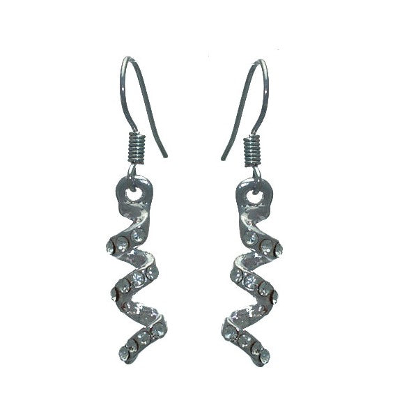 JOLIEN Silver tone Crystal Twirl Hook Earrings