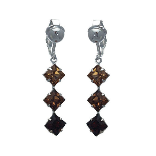 JUNO Silver Plated 3 tone Topaz Crystal Clip On Earrings