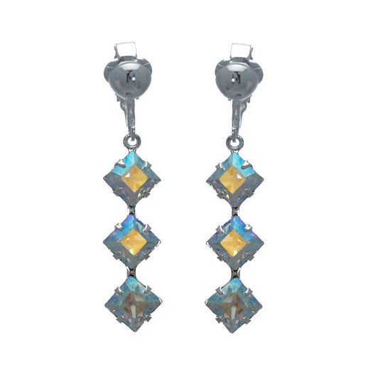 JUNO Silver Plated AB Crystal Clip On Earrings
