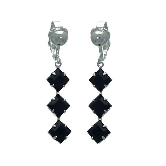 JUNO Silver Plated Jet Crystal Clip On Earrings