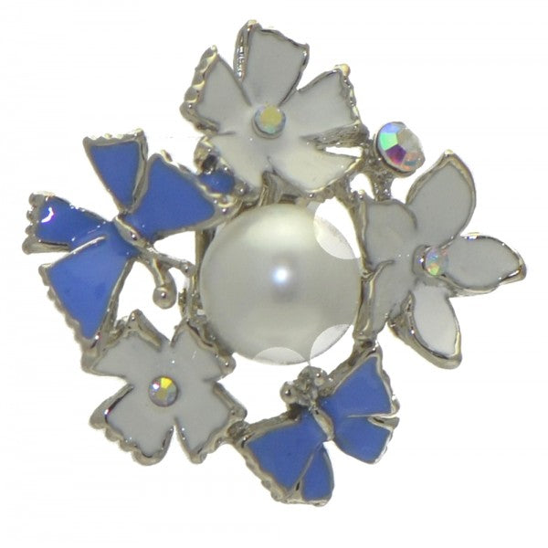 KAIROS Silver tone Blue Butterfly and faux Pearl Clip On Earrings