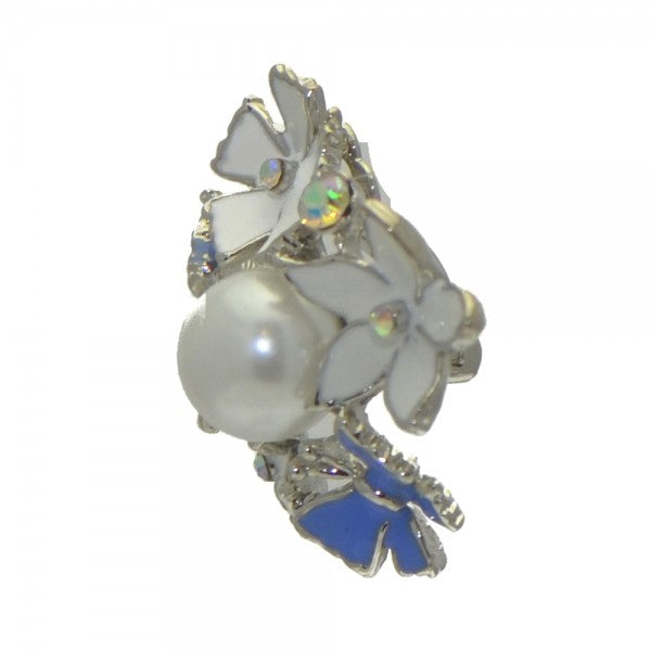 KAIROS Silver tone Blue Butterfly and faux Pearl Clip On Earrings