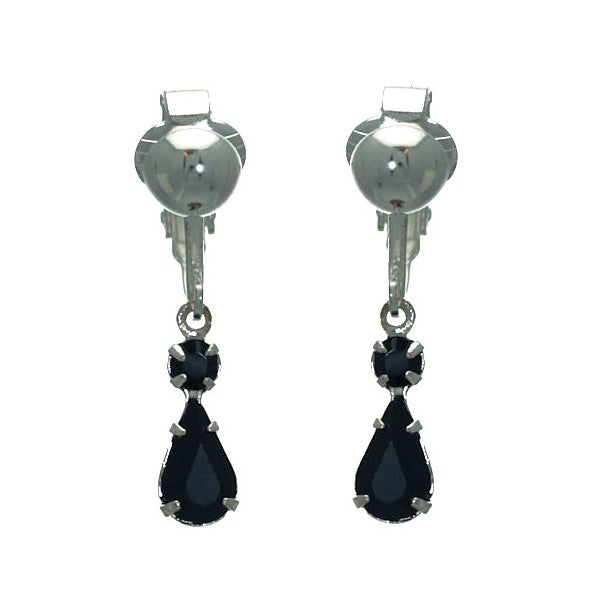 KANDACE Silver Plated Jet Crystal Clip On Earrings