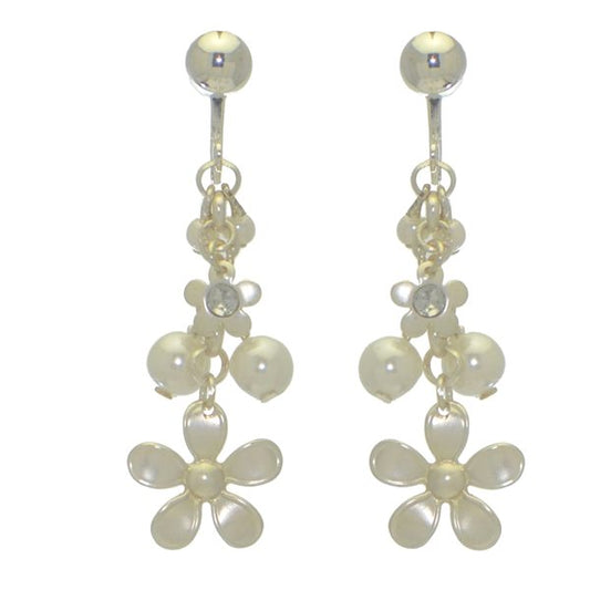 KAROLIN silver plated flower and faux pearl clip on earrings