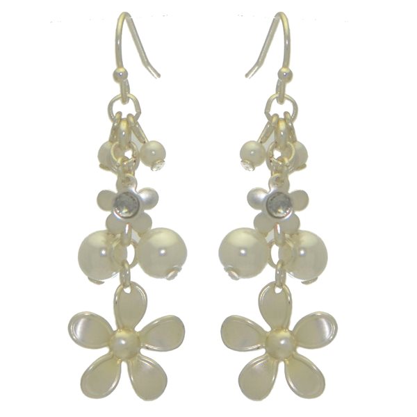 KAROLIN silver tone flower and faux pearl hook earrings