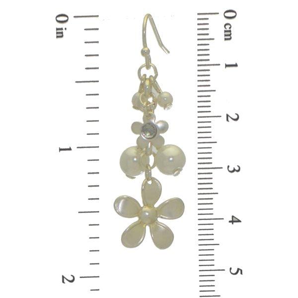 KAROLIN silver tone flower and faux pearl hook earrings