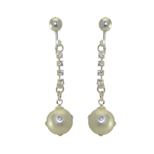 KASEY Silver plated faux Pearl Crystal Clip On Earrings