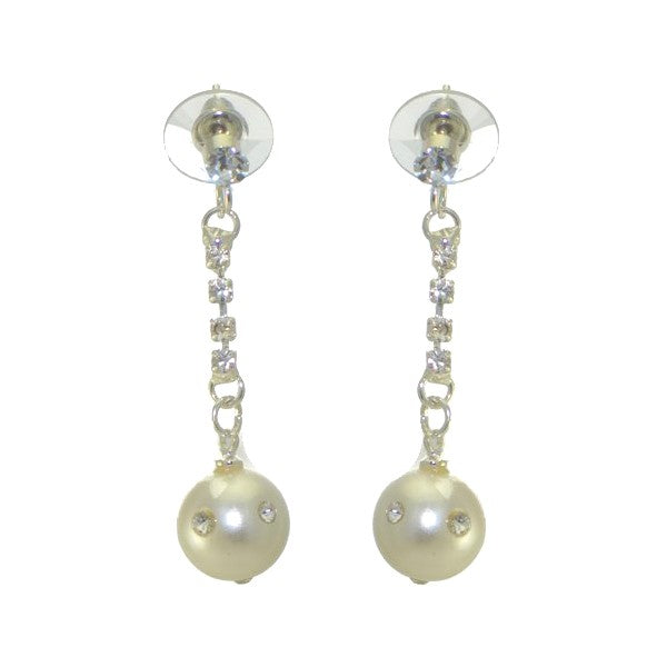 KASEY Silver tone faux Pearl Crystal Post Earrings
