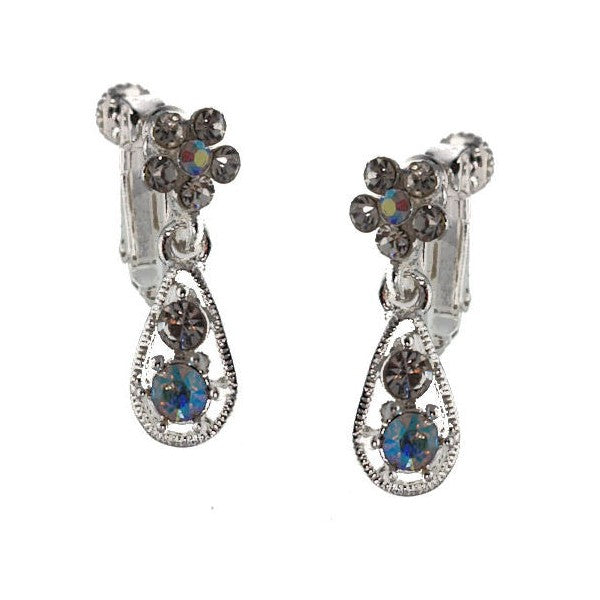 Katina Silver tone Multi Col Crystal Clip On Earrings