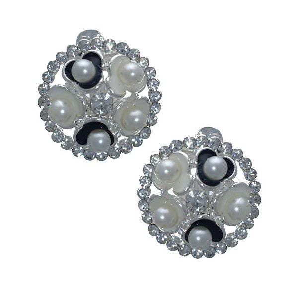 KAVITA Silver tone Round Flower faux Pearl Clip On Earrings