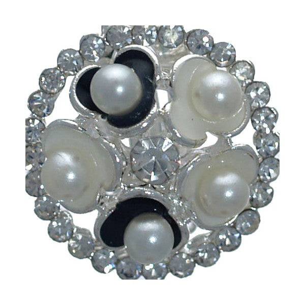 KAVITA Silver tone Round Flower faux Pearl Clip On Earrings