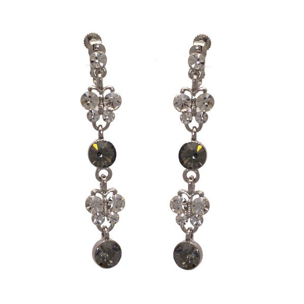 KERRIS Silver tone Smoke and Clear Crystal Butterfly Clip On Earrings