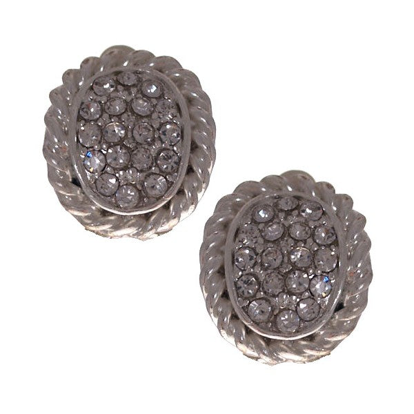 KHATUN Silver tone Oval Twist Crystal Clip On Earrings