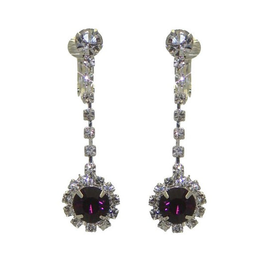 KIRILEE Silver tone Amethyst Crystal Clip On Earrings