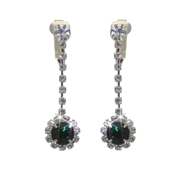 KIRILEE  Silver tone Emerald Crystal Clip On Earrings
