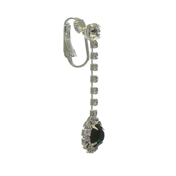 KIRILEE  Silver tone Emerald Crystal Clip On Earrings