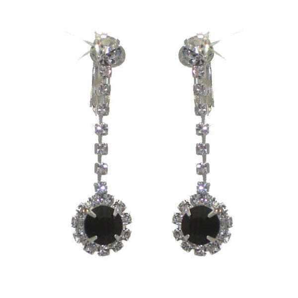 KIRILEE  Silver tone Jet Crystal Clip On Earrings