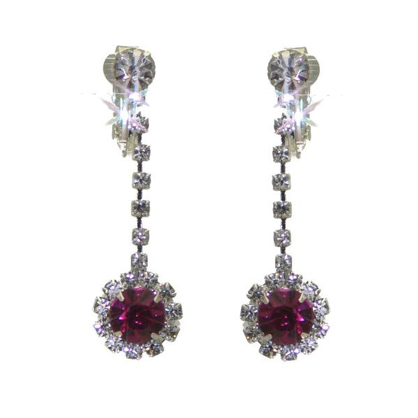 KIRILEE  Silver tone Pink Crystal Clip On Earrings