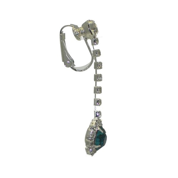 KIRILEE  Silver tone Turquoise Crystal Clip On Earrings