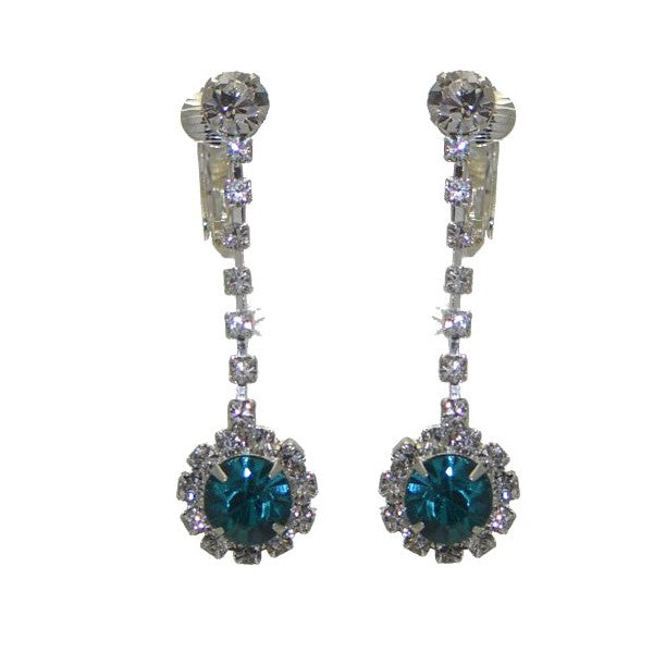 KIRILEE  Silver tone Turquoise Crystal Clip On Earrings