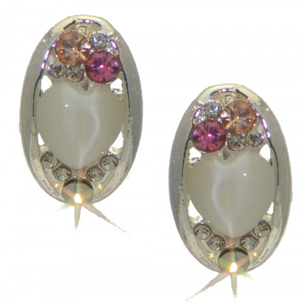 KYRENA Silver tone Oval Pearlescent Pink Clip On Earrings
