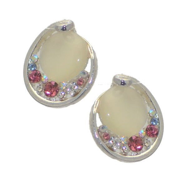 KYRENA Silver tone Round Pearlescent Pink Clip On Earrings