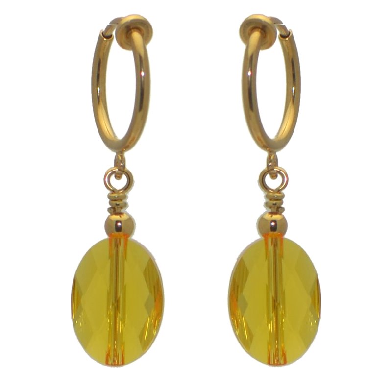 L'OVALE CERCEAU Gold Plated Oval Crystal Light Topaz Clip On Earrings