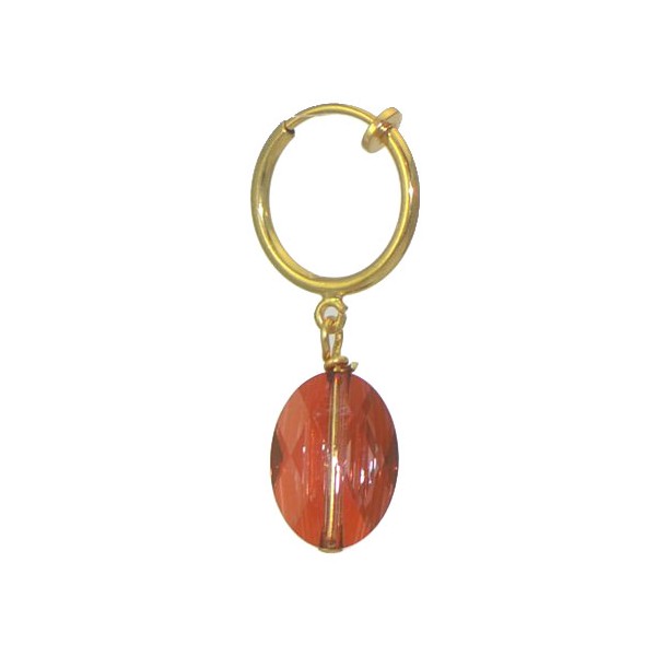 L'OVALE CERCEAU Gold Plated Oval Red Magma Crystal Clip On Earrings