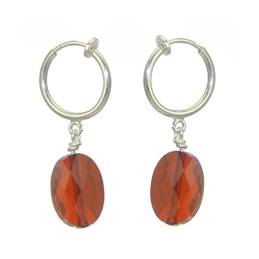 L'OVALE CERCEAU Silver Plated Red Magma Oval Crystal Clip On Earrings