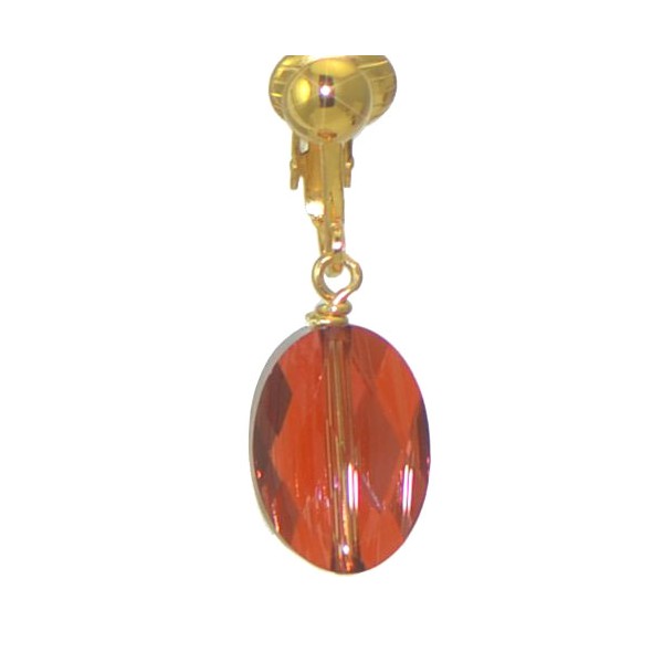 L'OVALE Gold Plated Red Magma Oval Crystal Clip On Earrings