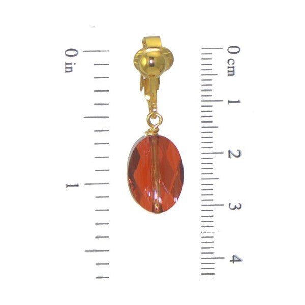 L'OVALE Gold Plated Red Magma Oval Crystal Clip On Earrings