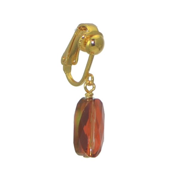 L'OVALE Gold Plated Red Magma Oval Crystal Clip On Earrings