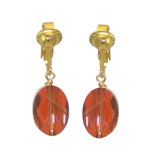 L'OVALE Gold Plated Red Magma Oval Crystal Clip On Earrings