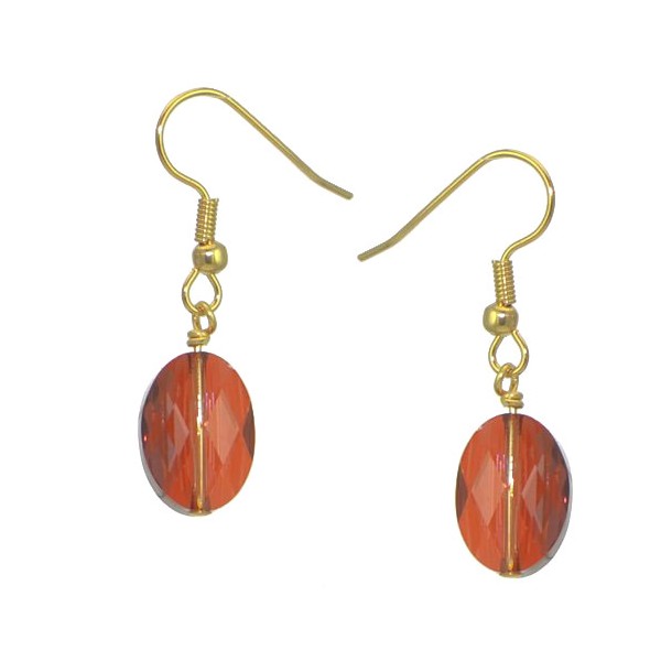 L'OVALE Gold Plated Red Magma Oval Crystal Hook Earrings