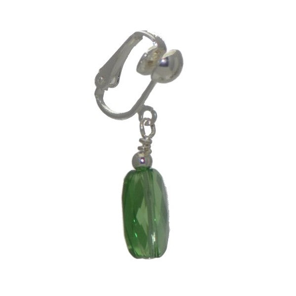 L'OVALE Silver Plated Oval Peridot Crystal Clip On Earrings