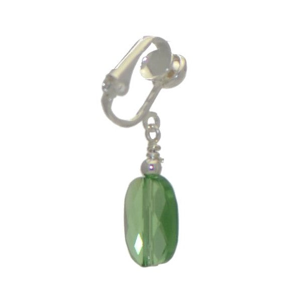 L'OVALE Silver Plated Oval Peridot Crystal Clip On Earrings