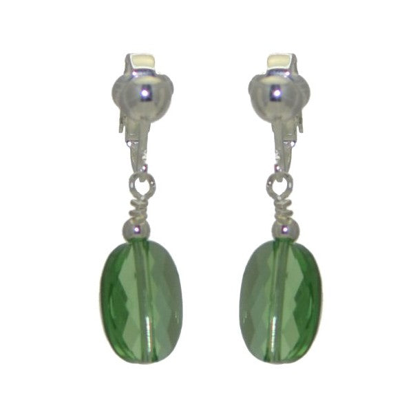 L'OVALE Silver Plated Oval Peridot Crystal Clip On Earrings