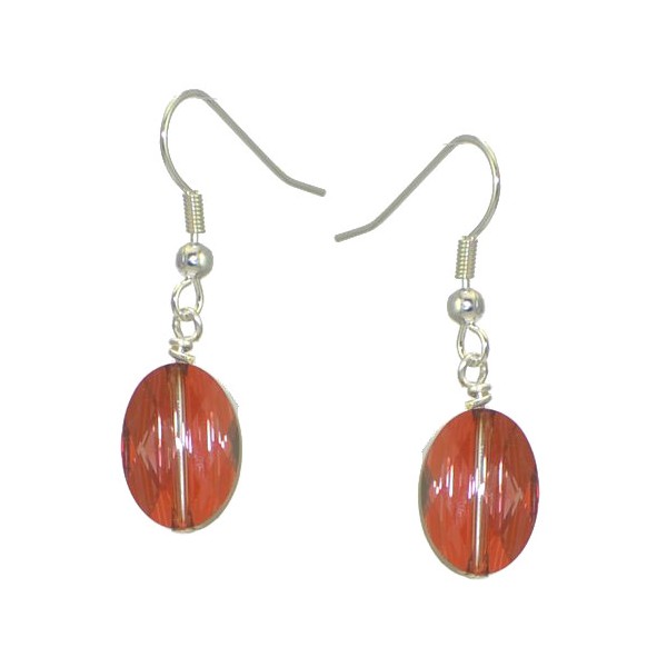 L'OVALE Silver Plated Red Magma Oval Crystal Hook Earrings