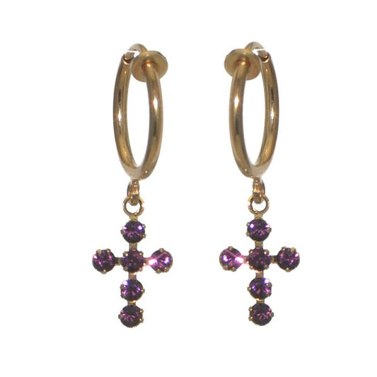 LA CROIX CERCEAU Gold Plated Amethyst Purple Crystal Clip On Earrings